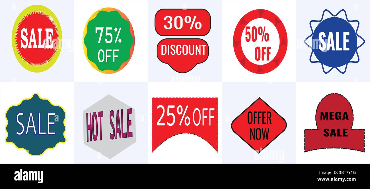 Collection dynamique de modèle coloré d'icônes de vente de vecteur et de réduction conçu pour les bannières Web, le marketing de médias sociaux et les campagnes promotionnelles, Illustration de Vecteur