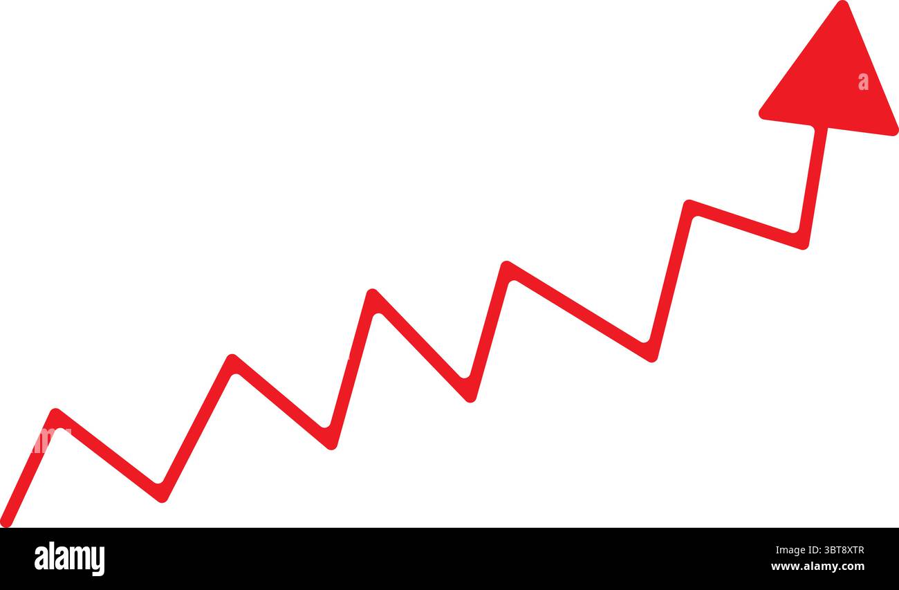 Vecteur de flèche rouge en zigzag indiquant une hausse financière rapide et une croissance de la performance du marché boursier Illustration de Vecteur