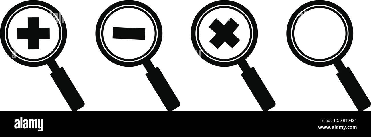 Ensemble de vecteurs d'icônes de loupe — Rechercher Zoom avant/arrière symboles d'annulation pour la conception d'interfaces Web et utilisateur Illustration de Vecteur