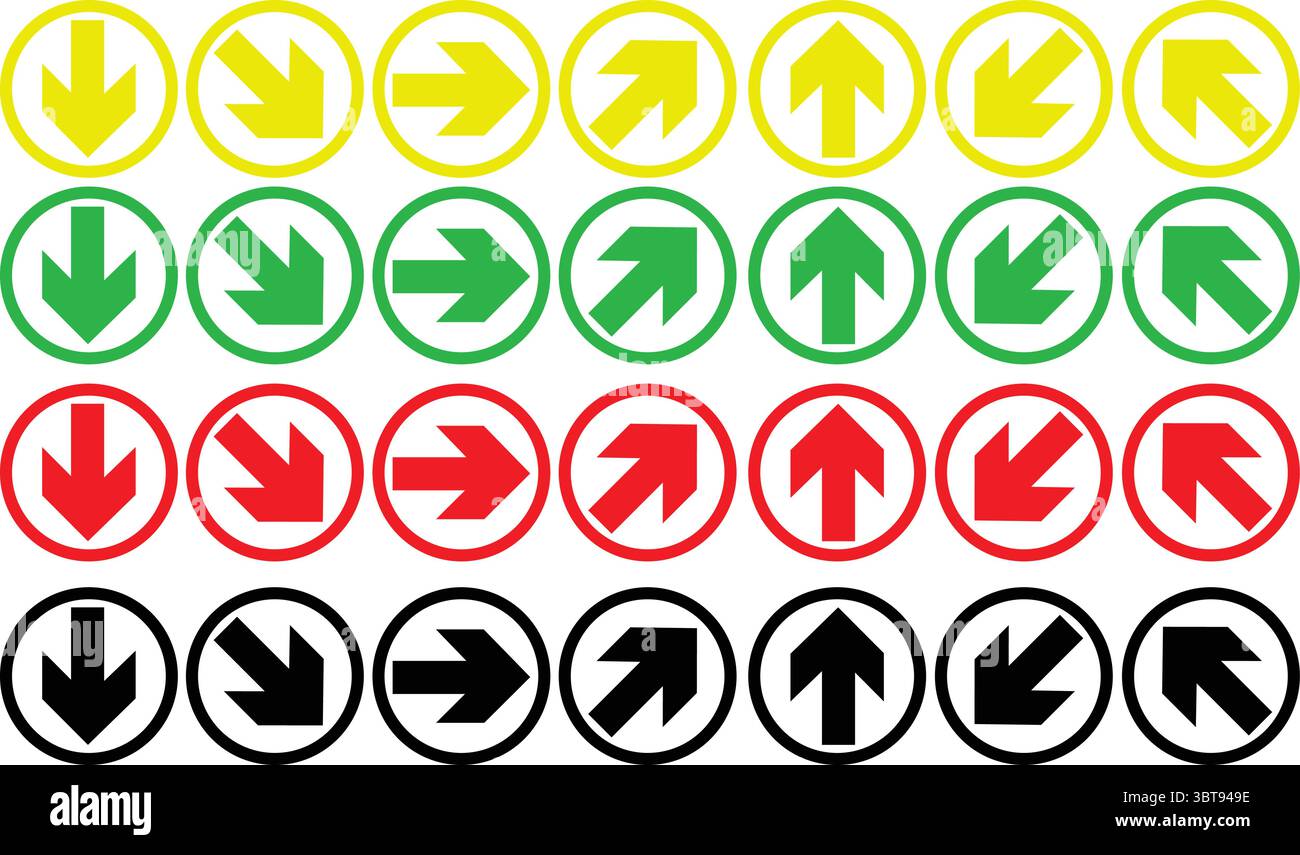 Ensemble vectoriel d'icônes de flèche circulaire — symboles de navigation multidirectionnels pour la signalisation routière et la conception de l'interface utilisateur Illustration de Vecteur
