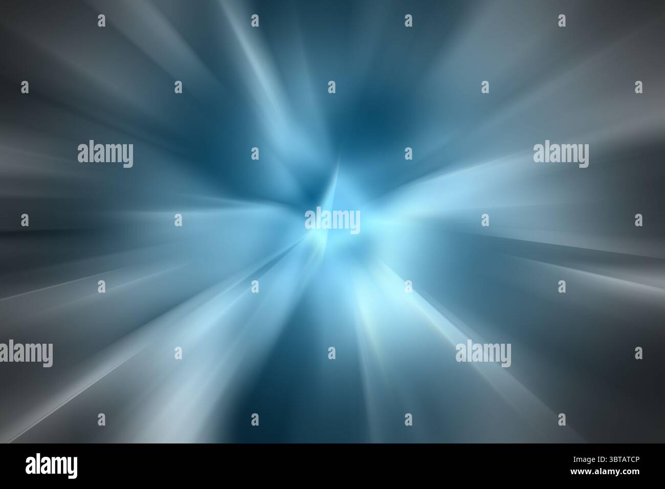 Abstrait bleu gris éclat radial de rayons lumineux émerge dans un design plat sur fond sombre Banque D'Images