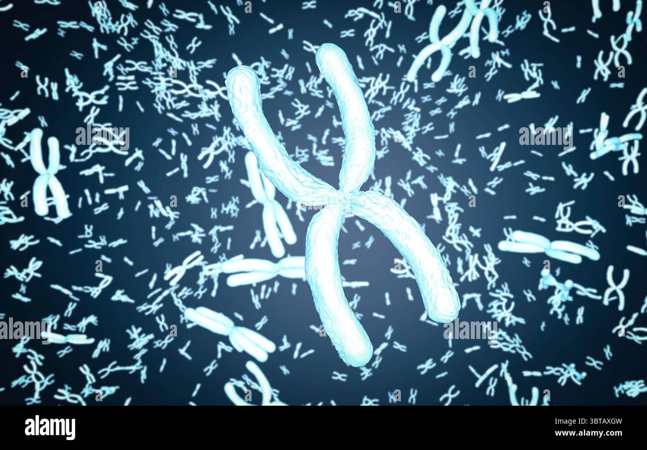 3d rendu lumineux chromosome x au microscope Banque D'Images
