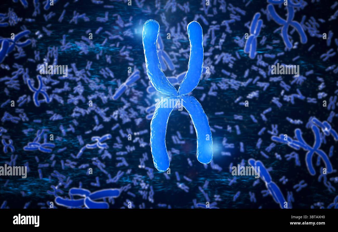 3d rendu du chromosome x bleu au microscope Banque D'Images