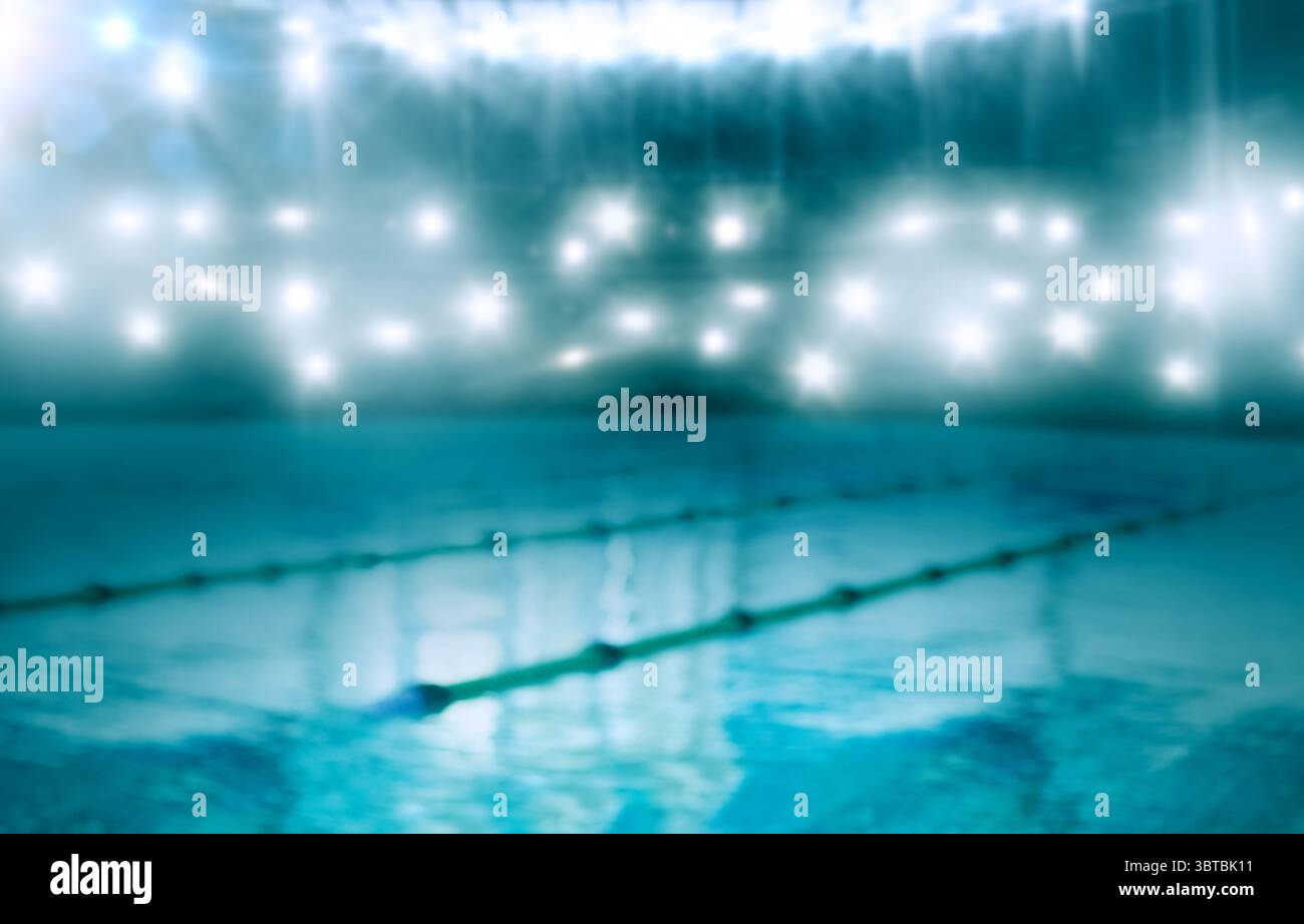 Les couloirs de piscine concurrentiels réfléchissent les plafonniers avec des cordes flottantes de conception plate Banque D'Images