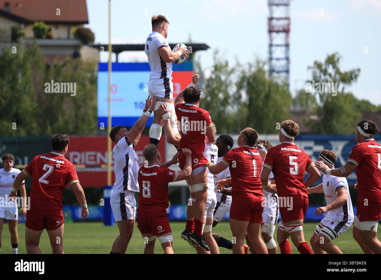 Viadana, Italie. 14 juillet 2025. Le joueur anglais Samuel Williams lors du championnat du monde de rugby U20 entre l'Angleterre et le pays de Galles au stade Zaffanella, Viadana, Italie. (Crédit : Federico Zovadelli/Alamy Live News) Banque D'Images