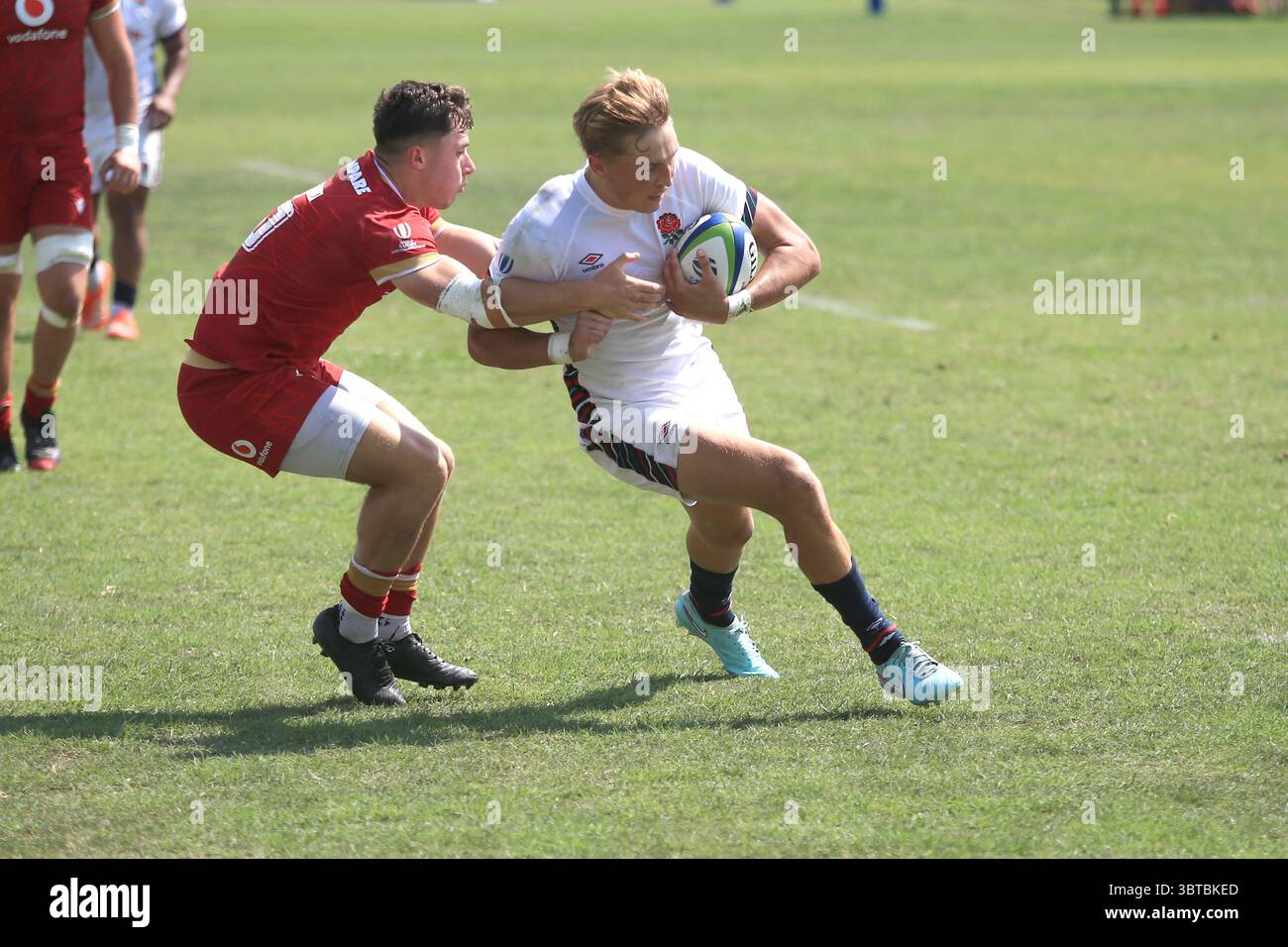 Viadana, Italie. 14 juillet 2025. Le joueur anglais Will Knight marque un essai lors du match de championnat du monde de rugby U20 entre l'Angleterre et le pays de Galles au stade Zaffanella, Viadana, Italie. (Crédit : Federico Zovadelli/Alamy Live News) Banque D'Images