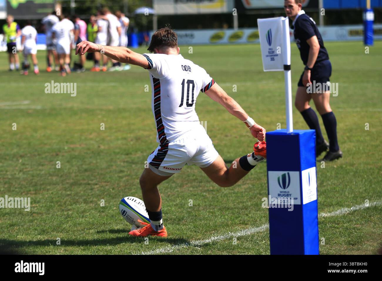 Viadana, Italie. 14 juillet 2025. Le joueur anglais Benjamin Coen lors du championnat du monde de rugby U20 entre l'Angleterre et le pays de Galles au stade Zaffanella, Viadana, Italie. (Crédit : Federico Zovadelli/Alamy Live News) Banque D'Images