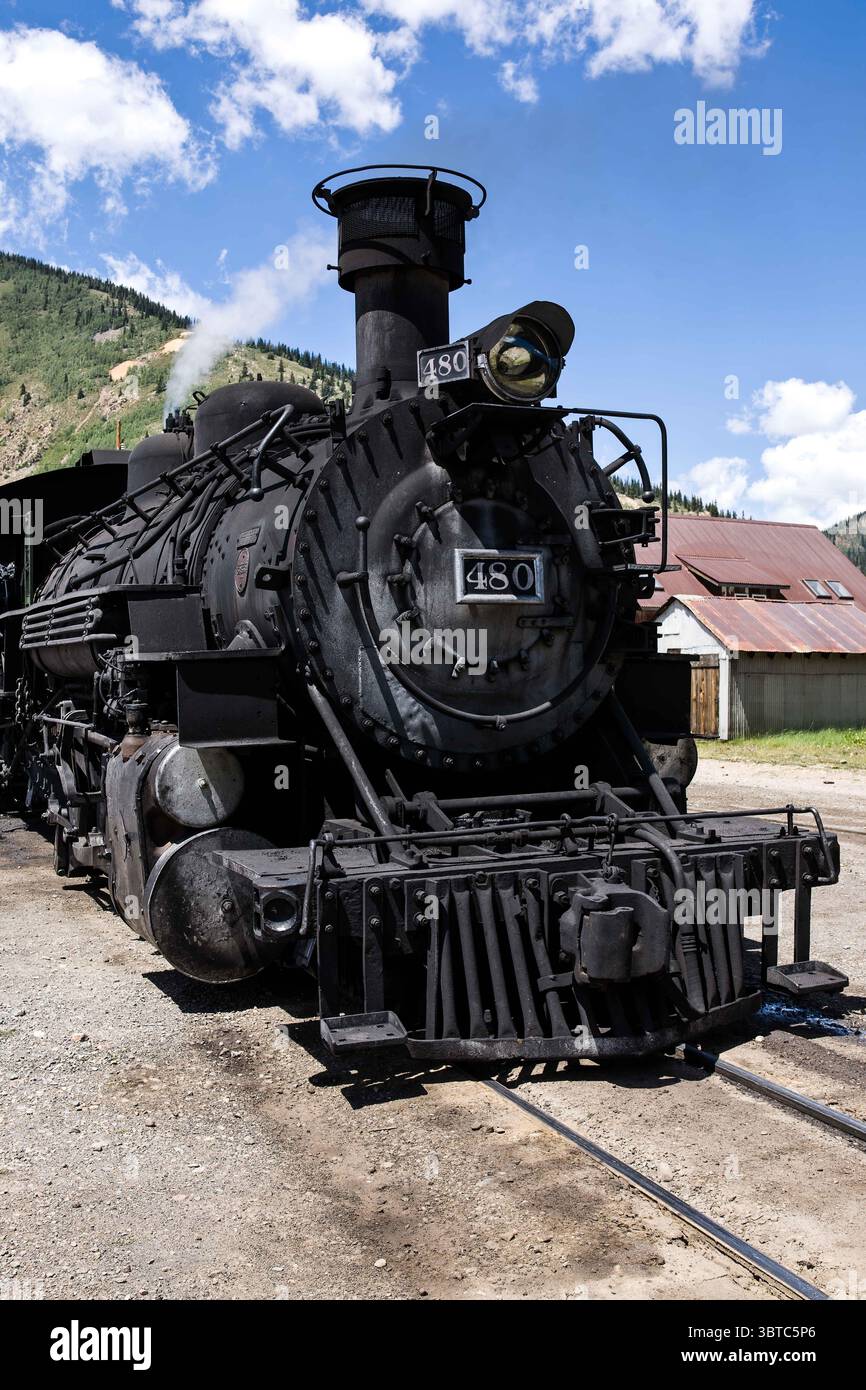 15 août 2008, Silverton, Colorado, États-Unis : Engine 480 est une locomotive à vapeur de classe K-36 construite à l'origine pour le Denver and Rio Grand Railroad en 1925 et appartient maintenant au Durango and Silverton Narrow Gauge Railroad. (Crédit image : © Jon G. Fuller, Jr/VW pics via ZUMA Wire) Banque D'Images