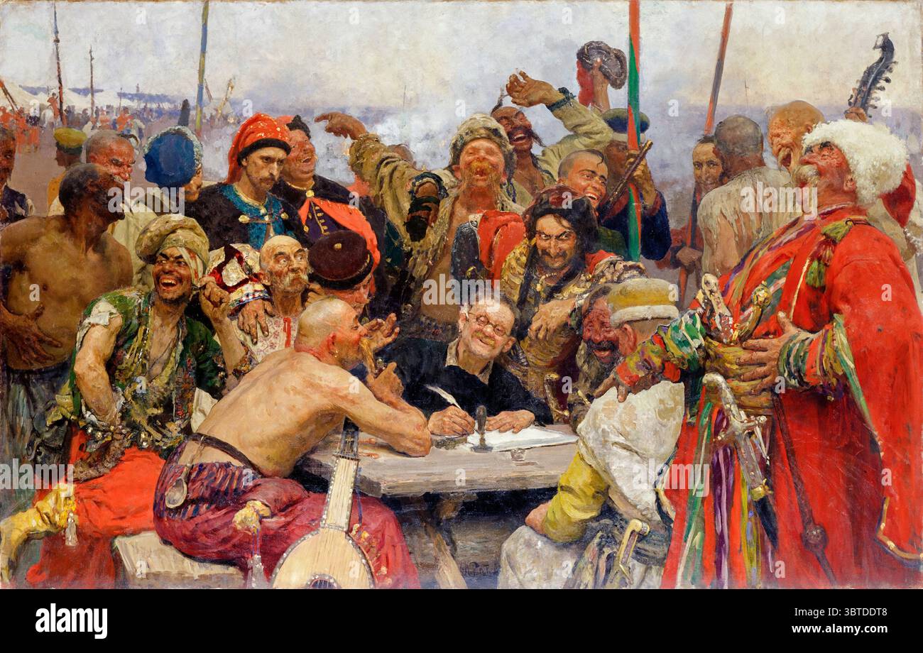 Ilya Repin, la réponse des cosaques zaporozhiens au sultan de Turquie, peinture à l'huile sur toile, 1889-1896 Banque D'Images
