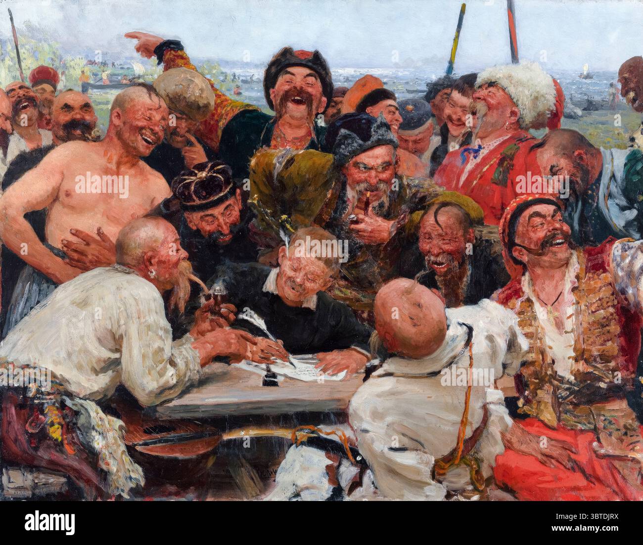 Ilya Repin, Cosaques zaporozhiens écrivez une lettre au sultan turc, (croquis), peinture à l'huile sur toile, 1880-1890 Banque D'Images