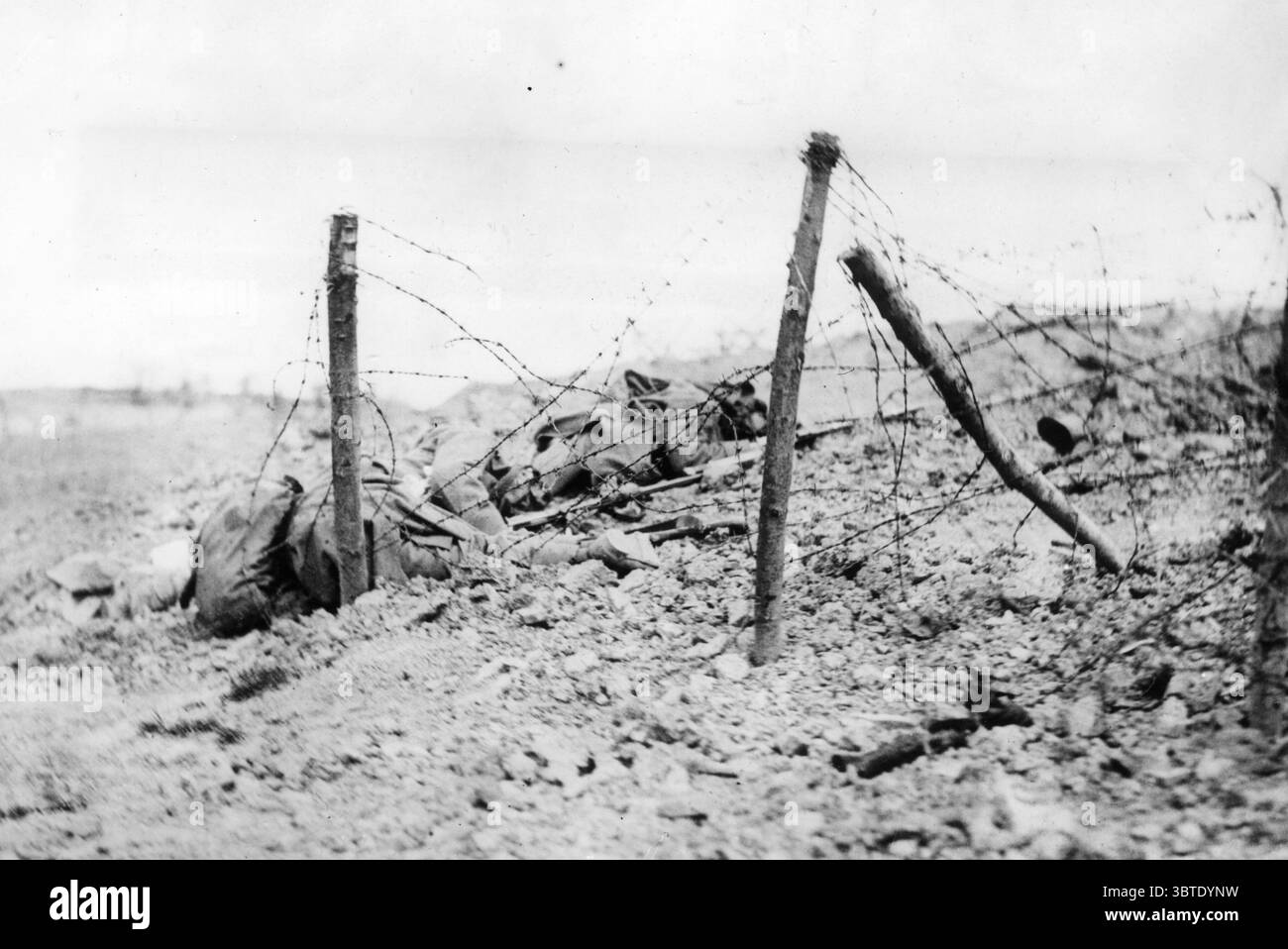 Des cadavres contre les défenses en fil de fer barbelé devant Verdun . Banque D'Images