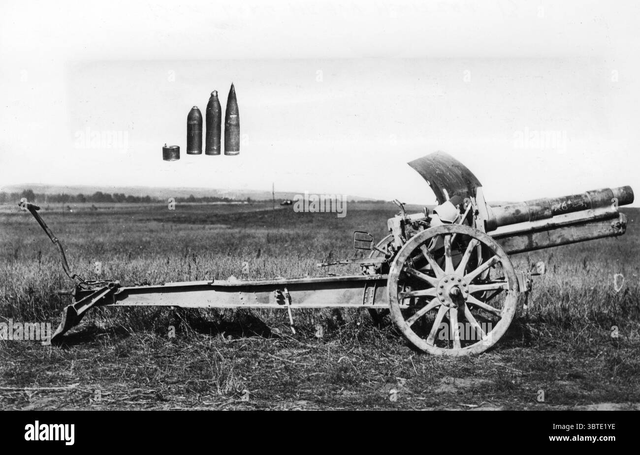 Capturé canon allemand 15cm de long Heavy Howitzer Banque D'Images