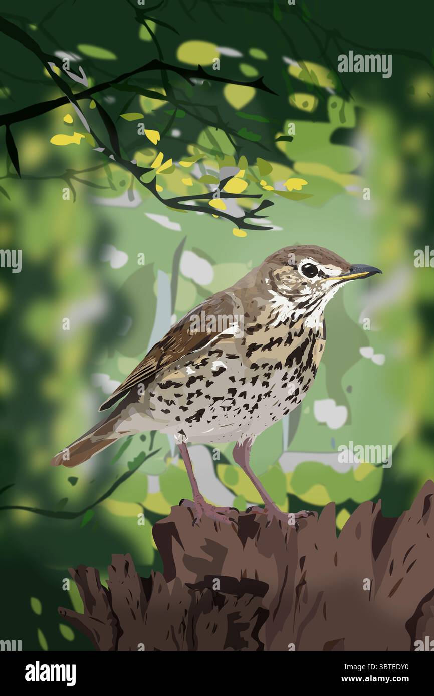 Illustration d'un oiseau dans la forêt Banque D'Images