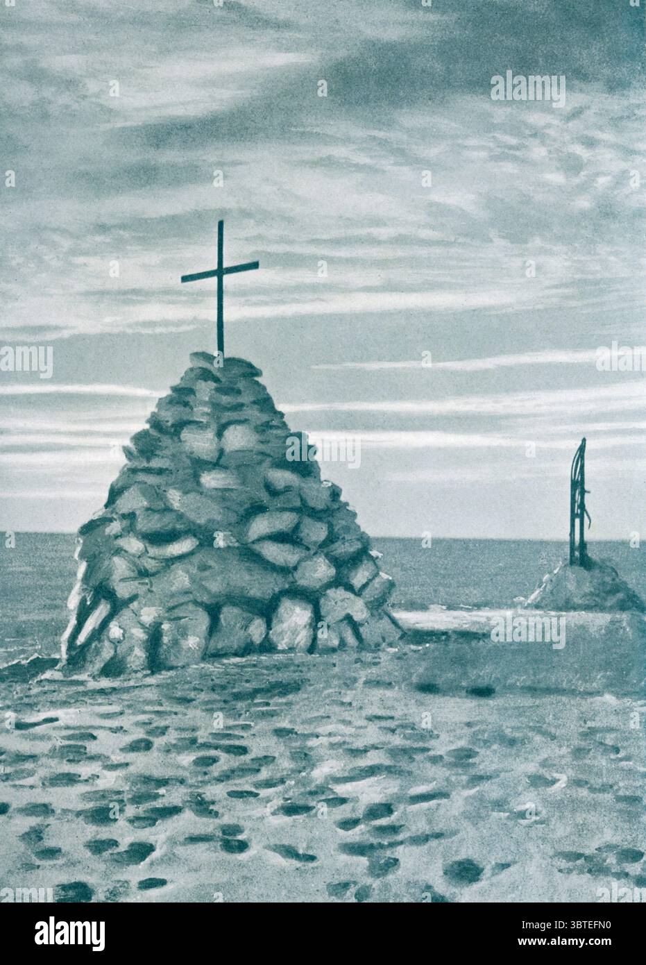 Robert Falcon Scott : 6 juin 1868 - 29 mars 1912 officier de la marine britannique et explorateur polaire mort lors de la malheureuse expédition Terra Nova , illustration du cairn au-dessus de l'endroit où il est mort. Banque D'Images