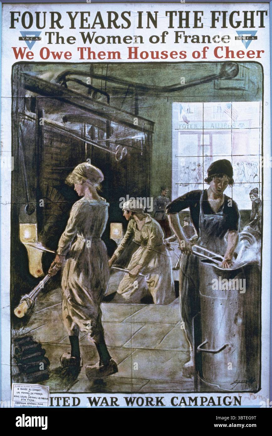 « Quatre ans dans le combat, les femmes de France, nous leur devons des maisons de joie », Y.W.C.A soutien aux femmes françaises, affiche de l'après-guerre ©TopFoto *** local Caption *** Banque D'Images