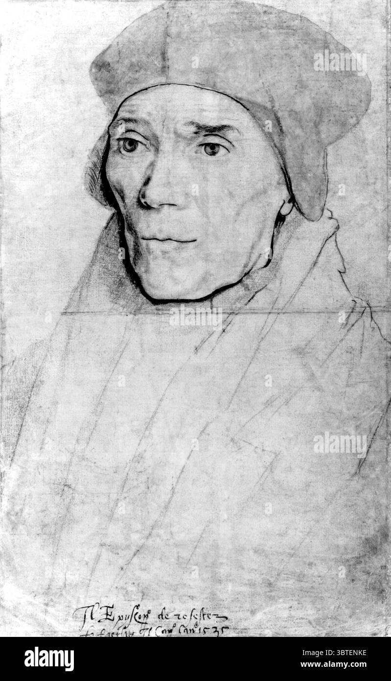 Hans Holbein : John Fishe évêque de Rochester (dessin à la craie sur une préparation rose) Fisher a été exécuté en 1535 pour son opposition au divorce du roi et à ses politiques religieuses : peu avant sa mort, il a été nommé cardinal. Banque D'Images