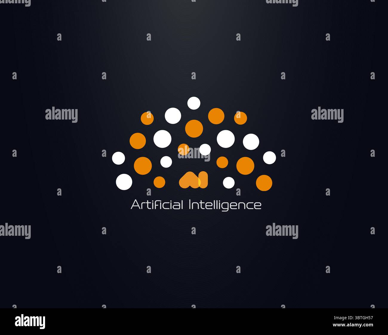 Logo Intelligence artificielle avec des points de réseau neuronal orange et blanc formant une forme de cerveau abstraite sur fond sombre. Idéal pour Tech, IA, Data et Illustration de Vecteur
