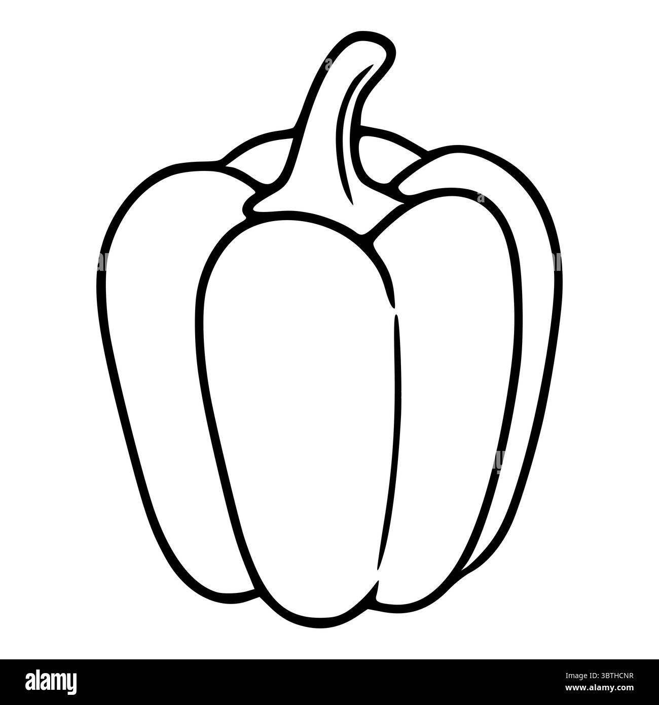 Une illustration vectorielle d'un poivron, caractérisée par son contour noir audacieux et son style simplifié et caricatural, idéal pour les conceptions culinaires ou les enfants Illustration de Vecteur