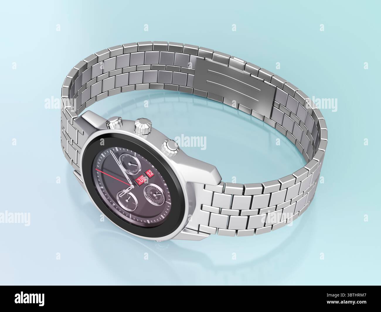 Montre chronographe en argent sur fond brillant Banque D'Images