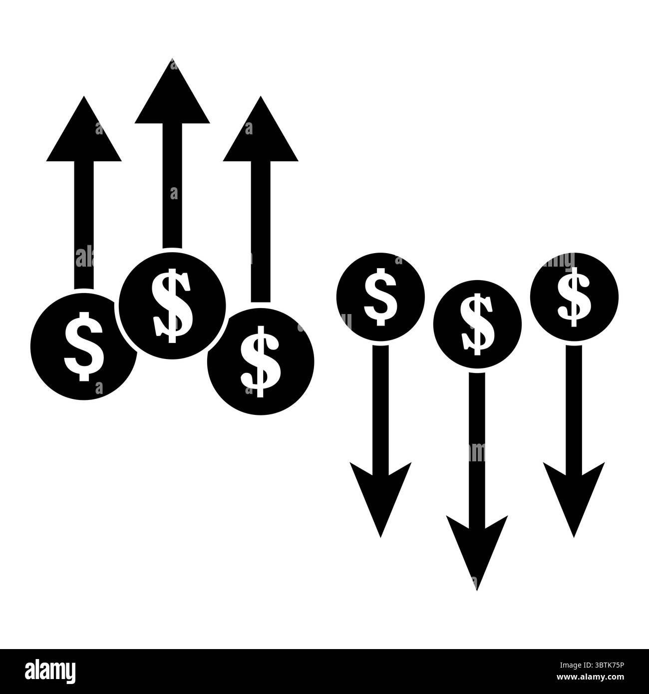 Icône de mouvement d'argent. Flèches de pièce de dollar. Vecteur de flux financier. Symbole de tendance du marché. Illustration de Vecteur