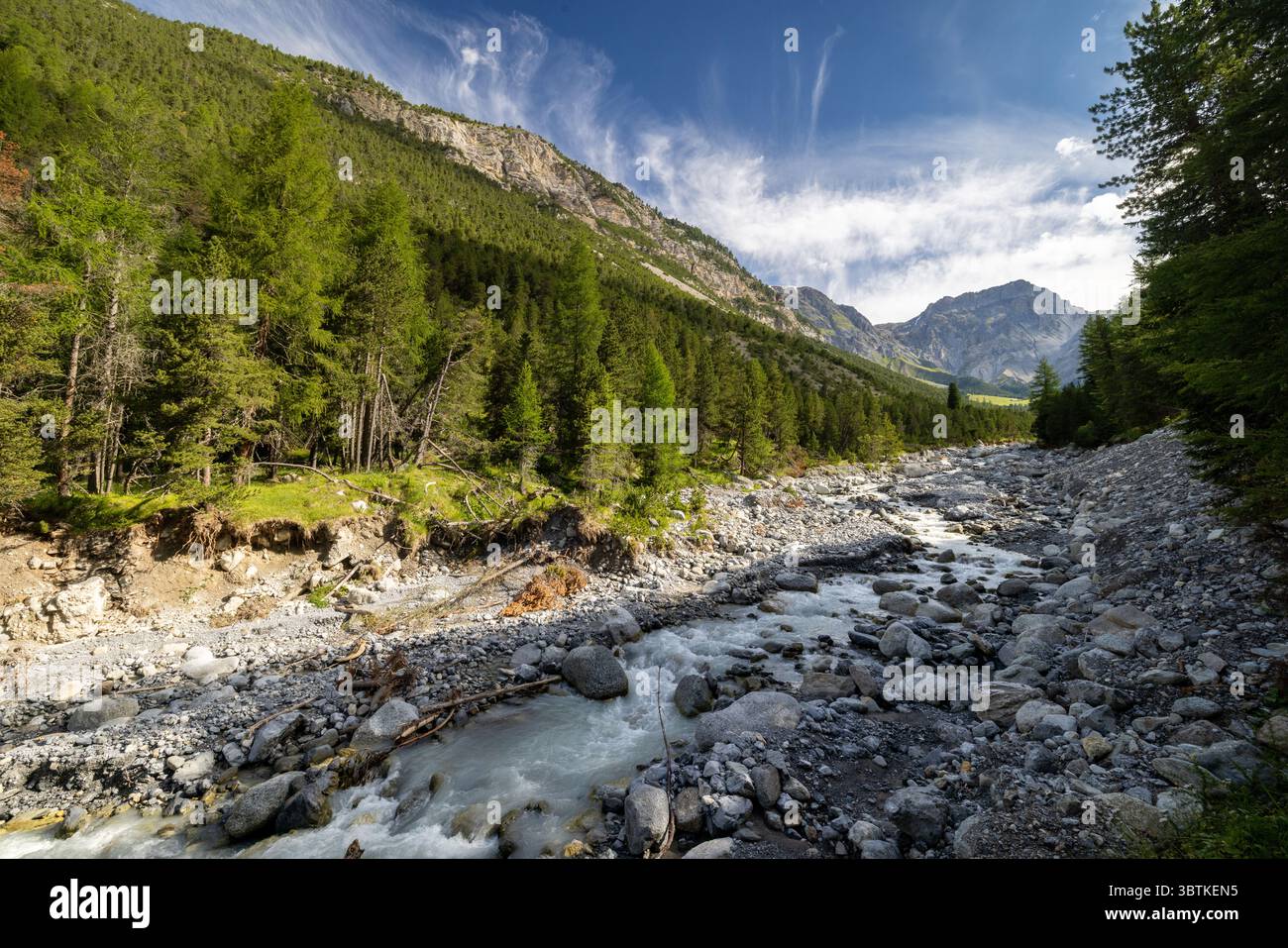 Paysage de la rivière de la vallée de Sesvenna Banque D'Images