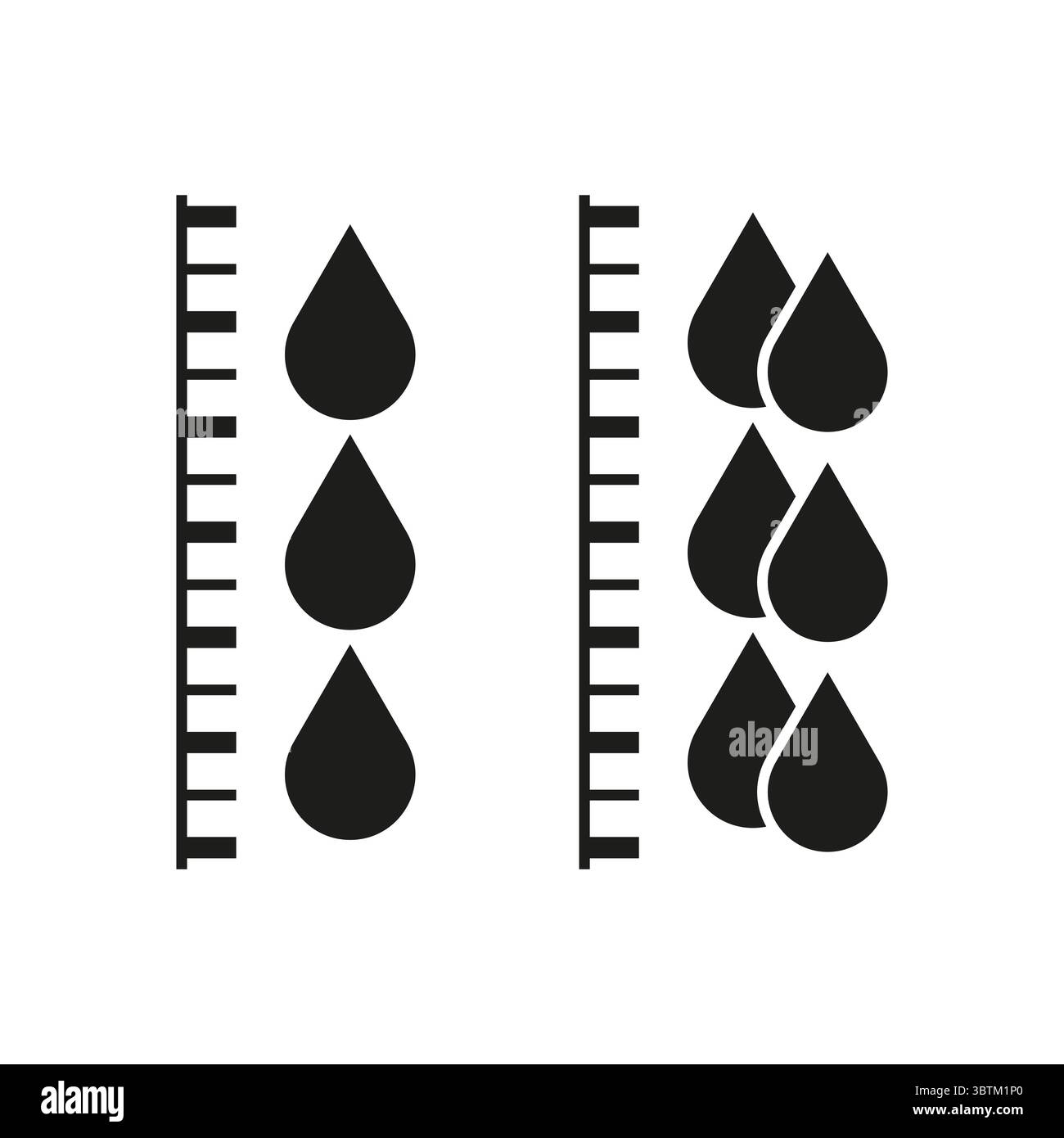 Compteur de gouttes d'eau. Indicateur de niveau de liquide. Eléments de vecteur de goutte de pluie. Icône d'échelle de mesure. Illustration de Vecteur