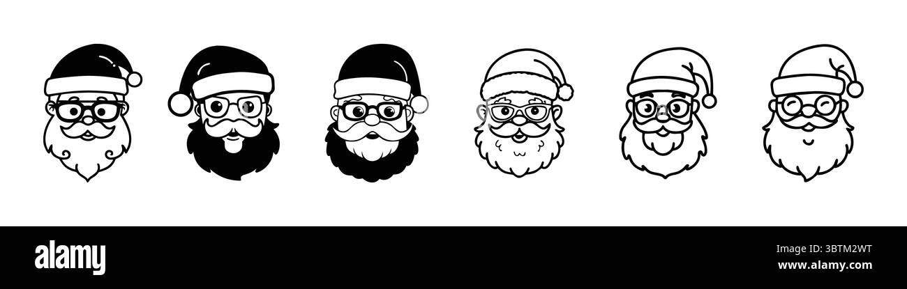 « Divers visages de Père Noël avec différents styles de barbe et chapeaux » Illustration de Vecteur