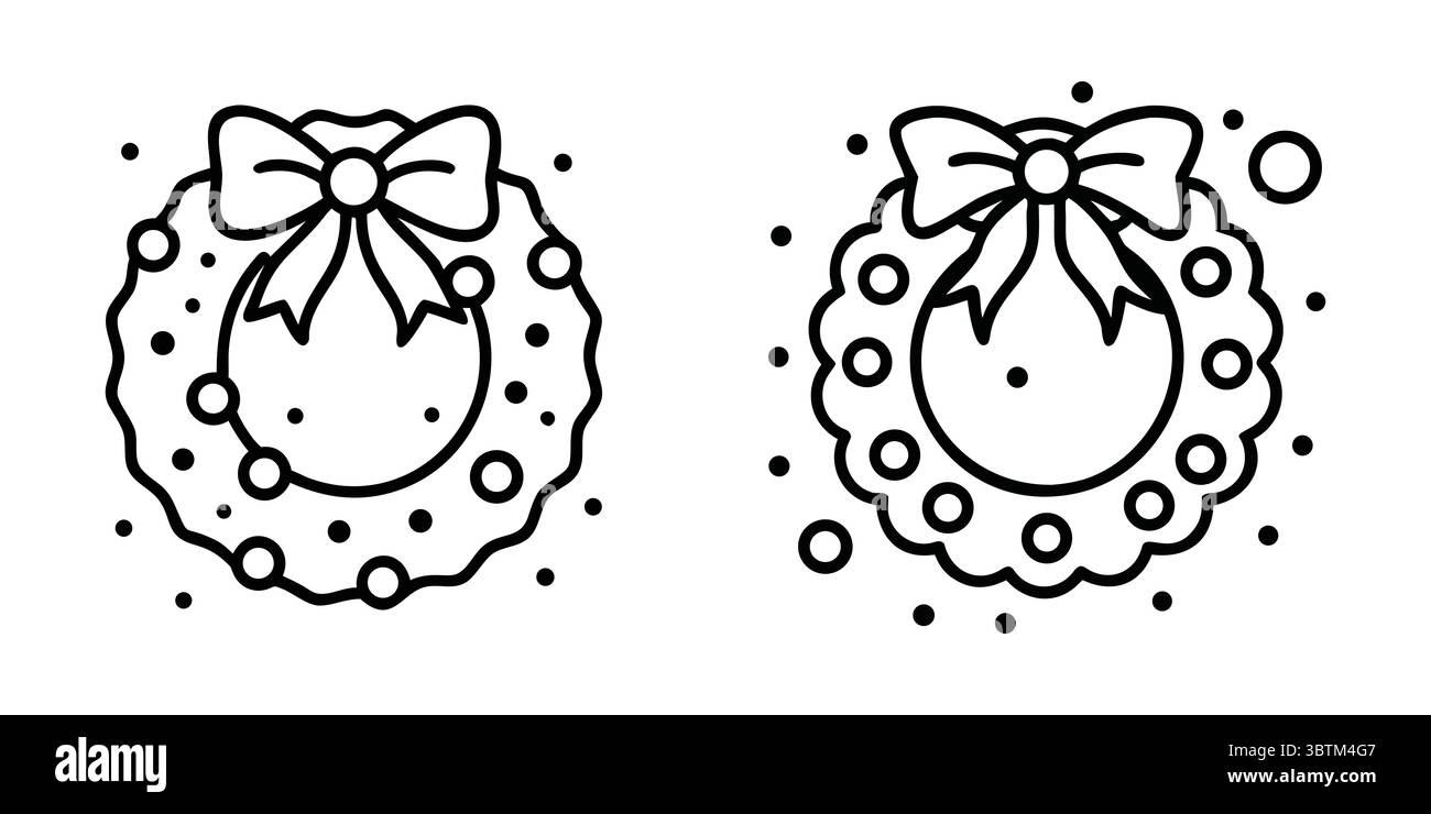 « Couronnes de Noël minimalistes avec noeuds et flocons de neige » Illustration de Vecteur