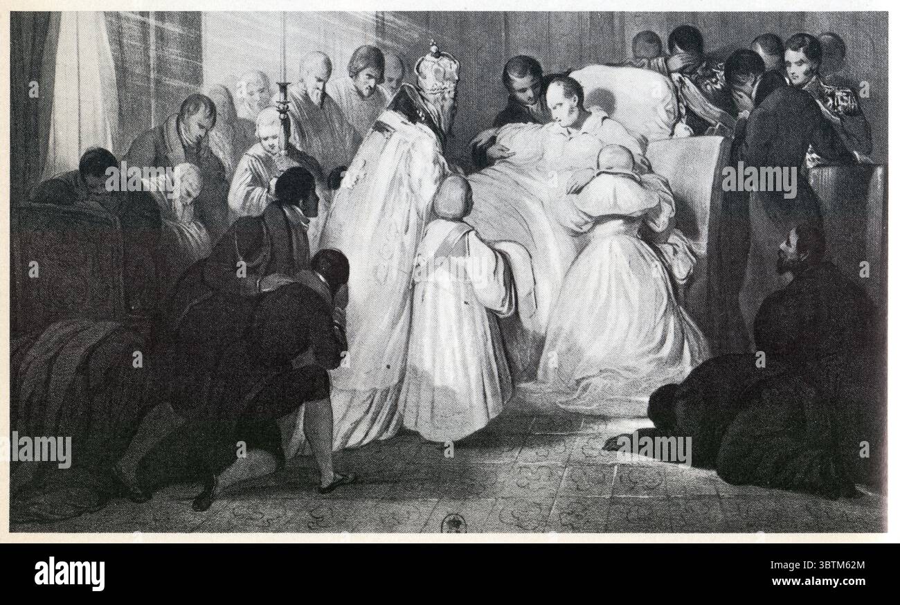 Alexandre Ier reçoit la communion quatre jours avant sa mort à Taganrog. Lithographie de Freeman Banque D'Images