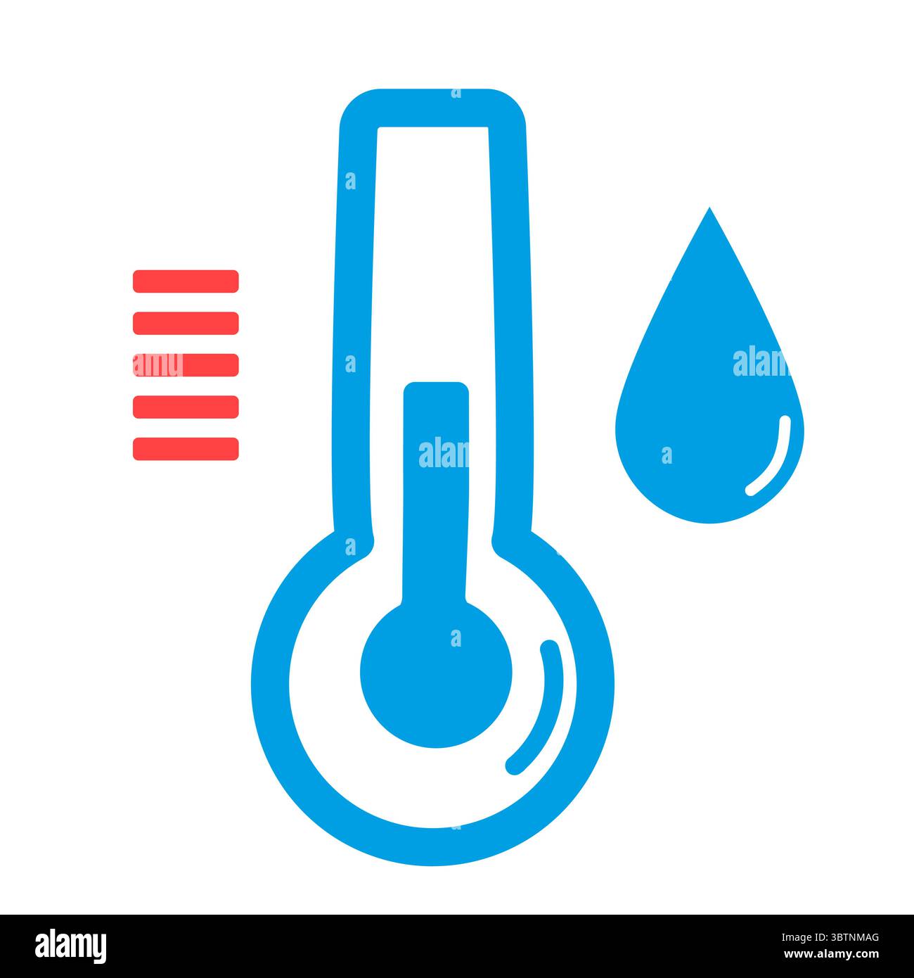 Icône de thermomètre avec une goutte bleue et des lignes rouges indiquant la température ou le climat Illustration de Vecteur