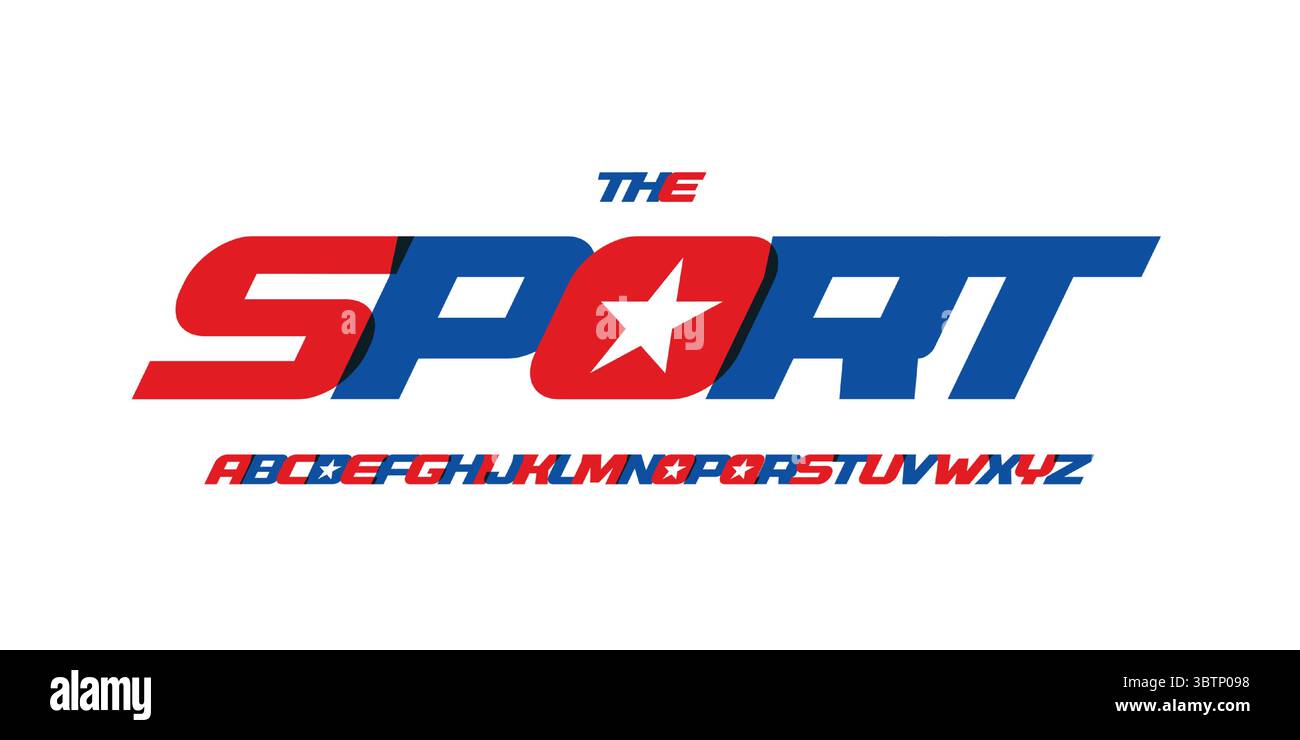 Alphabet de police de sport avec couleurs américaines et Star Design. Bold Athletic font pour le championnat, élections politiques aux États-Unis logo conception typographique Illustration de Vecteur