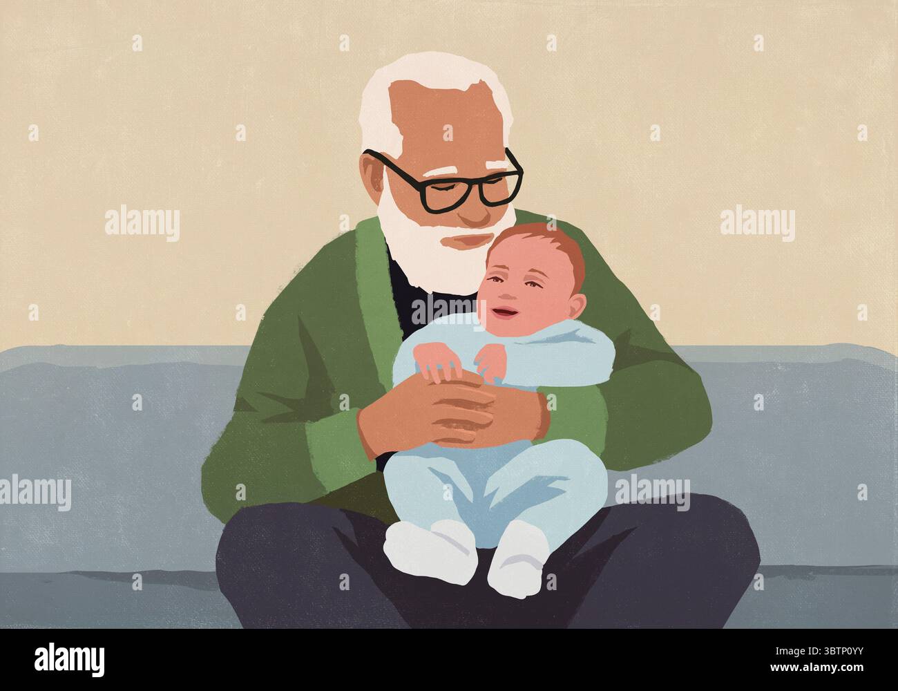 Grand-père affectueux tenant bébé petit-fils sur le canapé Banque D'Images