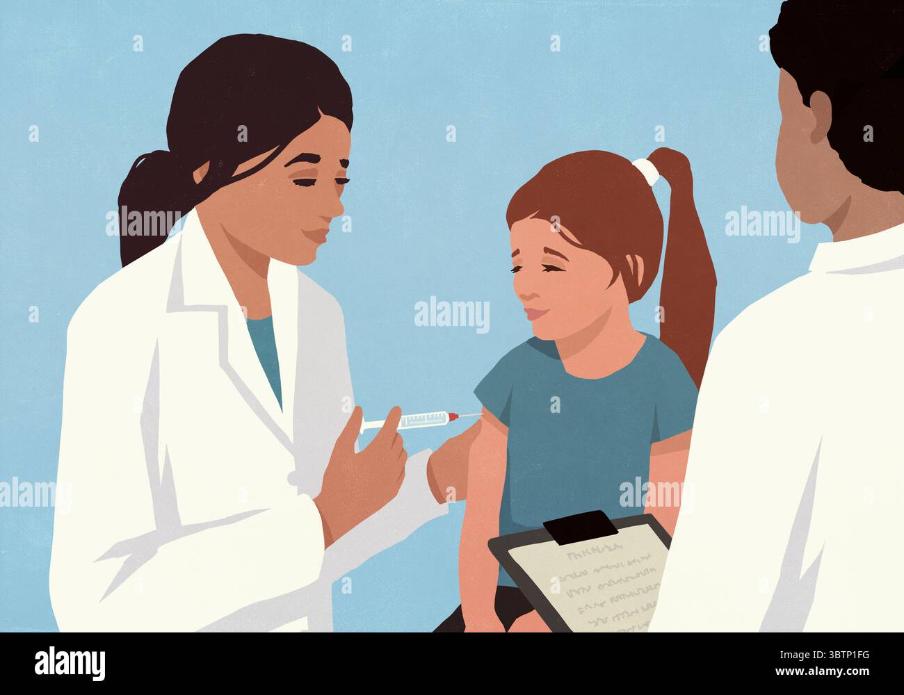 Femme médecin avec seringue donnant le vaccin à la fille dans le cabinet du médecin Banque D'Images