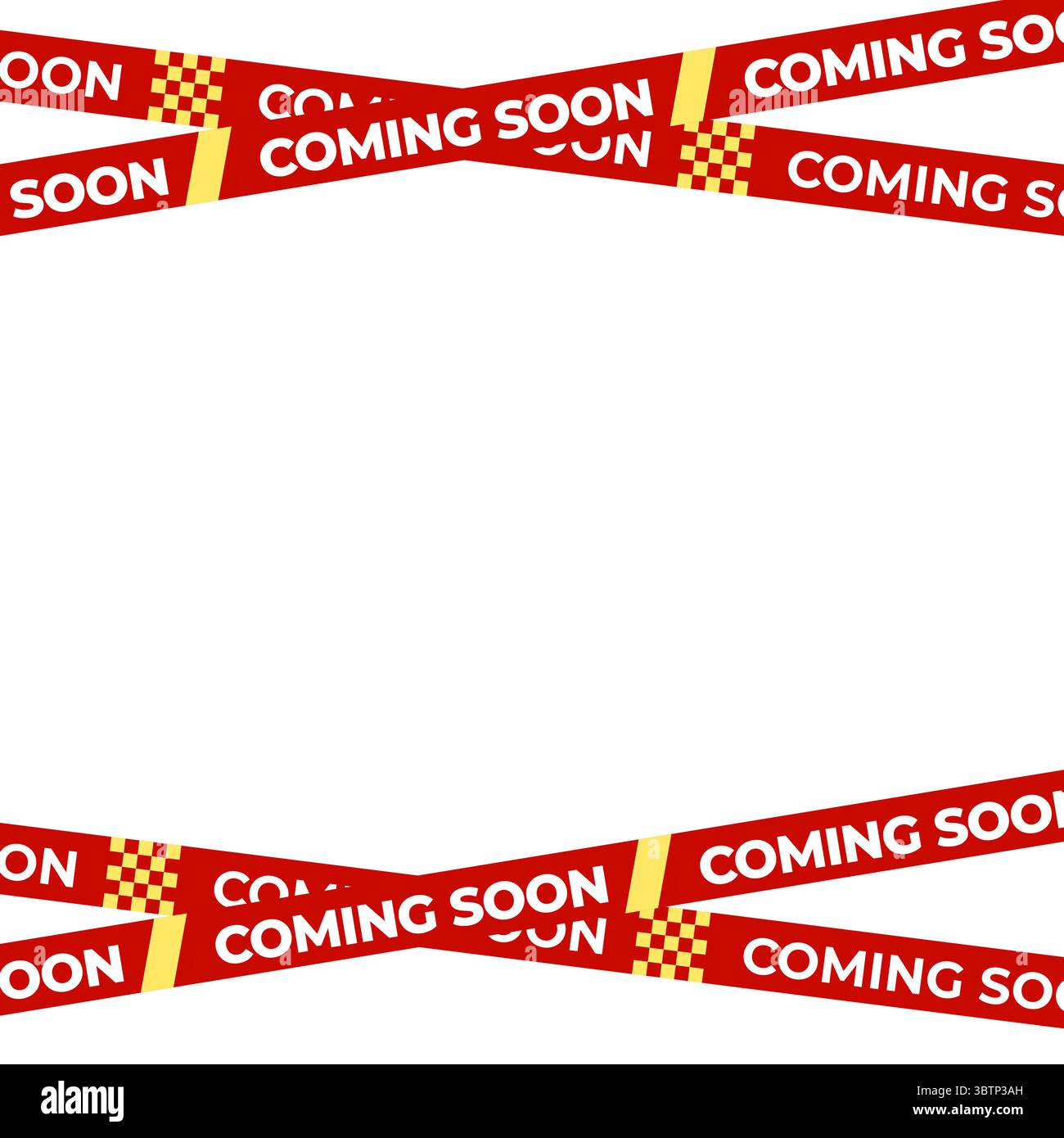 Bientôt disponible Red Banner Tape Stripe pour ouverture de boutique, lancement de soldes, avis de vente au détail, publicité de magasin, teaser de campagne, arrivée des produits, mise en page marketing. Produit Illustration de Vecteur