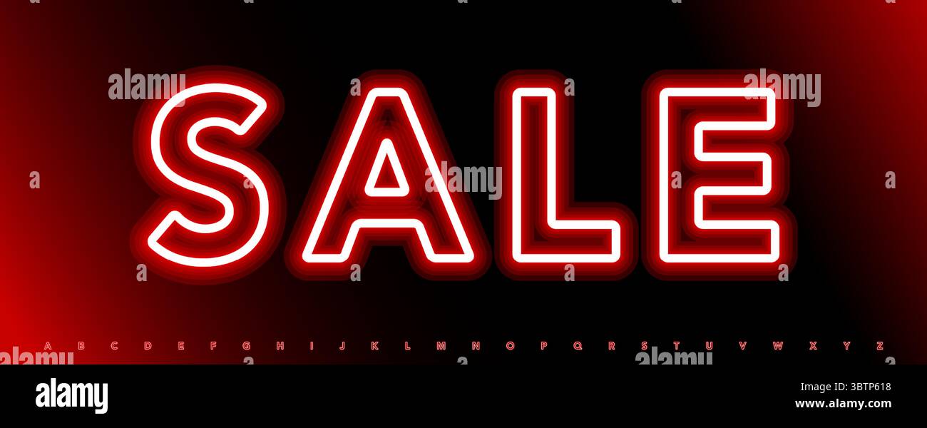 Alphabet rouge fluo, lettres grasses brillantes, police de vente au détail électrique pour la publicité du vendredi fou, affiche Cyber Monday, bannière de magasin, affiche promotionnelle, titre de réduction Illustration de Vecteur