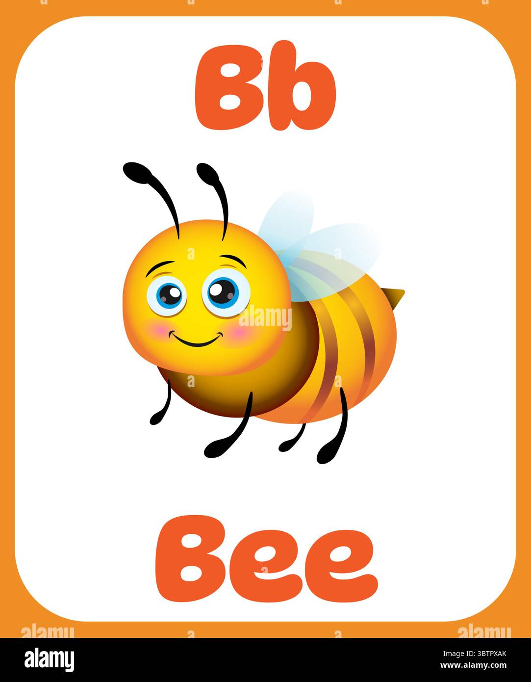 Abeille de dessin animé mignonne avec la lettre B. carte d'apprentissage alphabet. Lettre B. illustrations de dessins animés mignons. Illustration de Vecteur