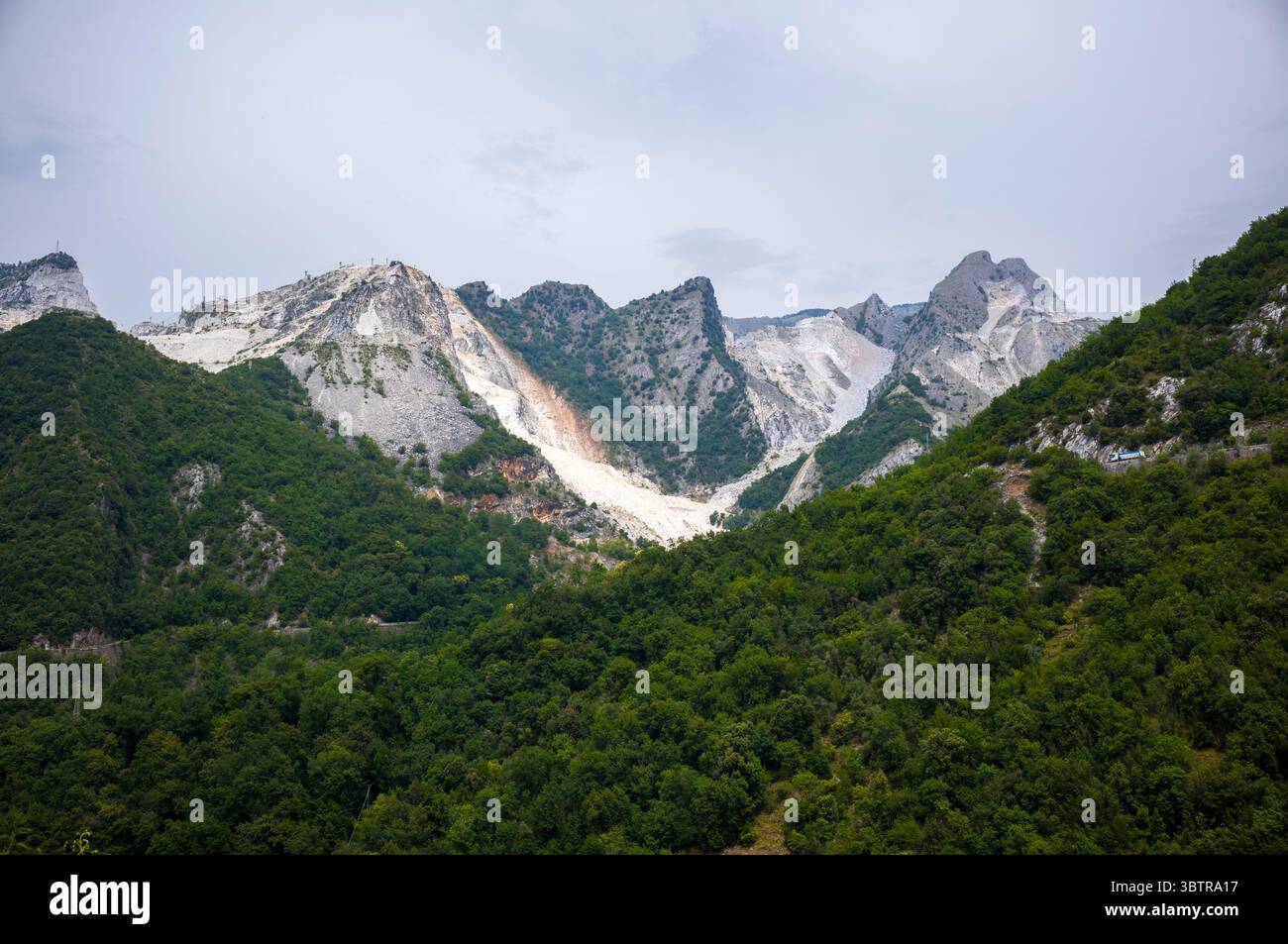 Les Alpes Apuanes produisant le célèbre marbre de Carrare, connu pour ses veines blanches et grises dans la province de Massa et Carrara dans la région Toscane, Nord Banque D'Images