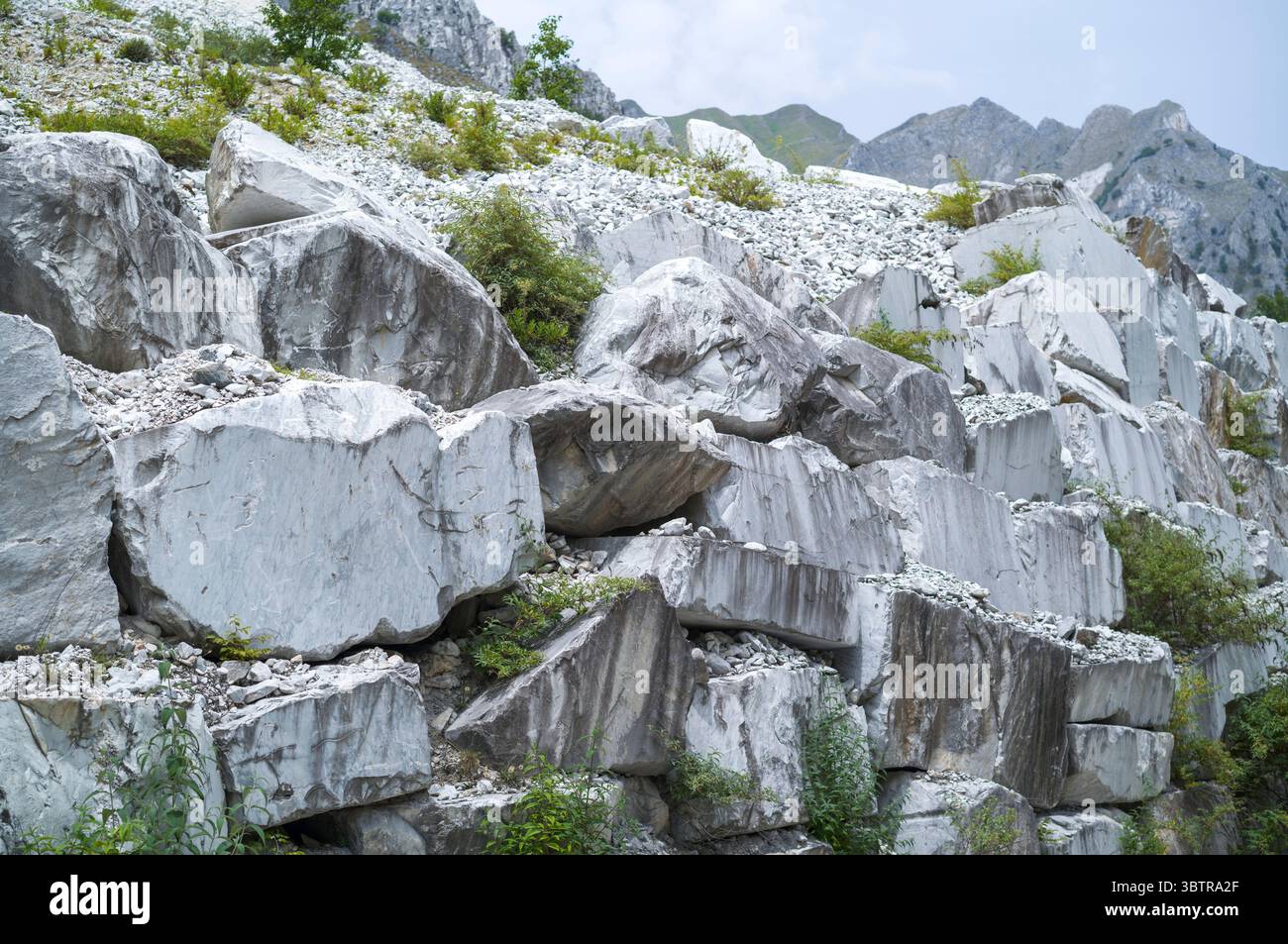 Carrière de marbre dans les Alpes Apuanes produisant le célèbre marbre de Carrare, connu pour ses veines blanches et grises dans la province de Massa et Carrara dans le LUN Banque D'Images