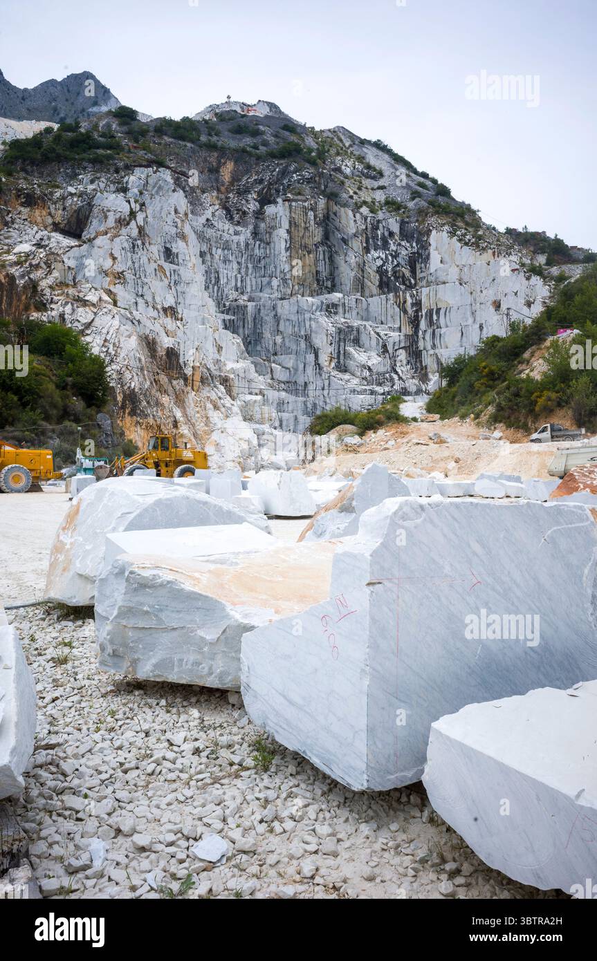 Carrière de marbre dans les Alpes Apuanes produisant le célèbre marbre de Carrare, connu pour ses veines blanches et grises dans la province de Massa et Carrara dans le LUN Banque D'Images
