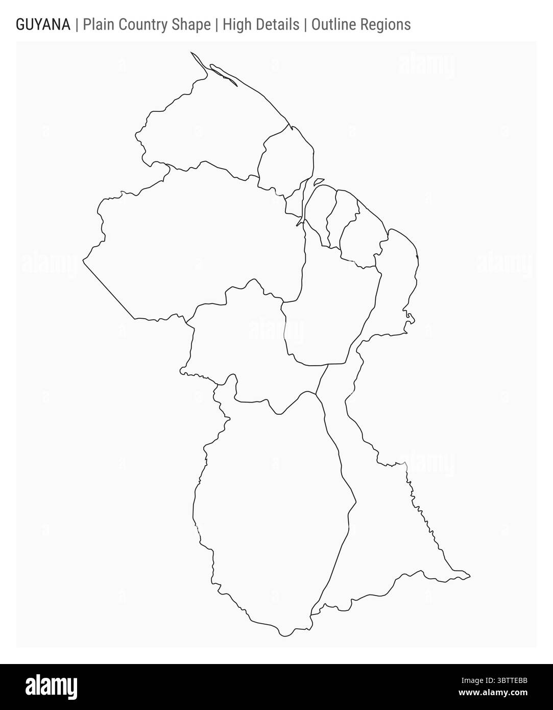 Carte du pays de la plaine du Guyana. Détails élevés. Style des régions de contour. Forme de Guyana. Illustration vectorielle. Illustration de Vecteur