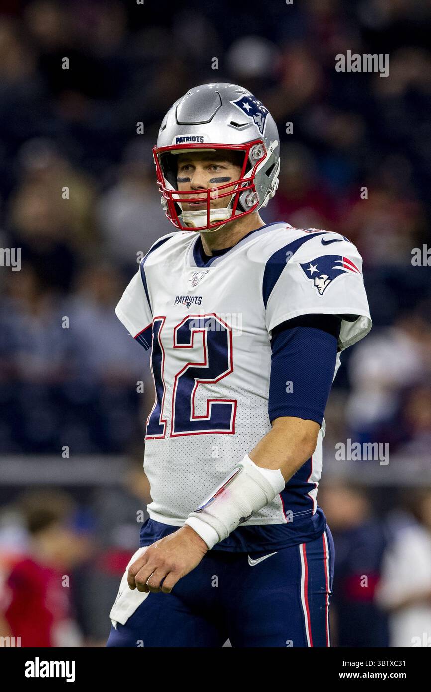 1er décembre 2019, Houston, Texas, États-Unis : 1er décembre 2019 : Tom Brady (12 ans), quarterback des Patriots de la Nouvelle-Angleterre, avant le match contre les Texans de Houston au NRG Stadium de Houston, Texas. (Crédit image : © Maria Lysaker/ZUMA Wire) Banque D'Images