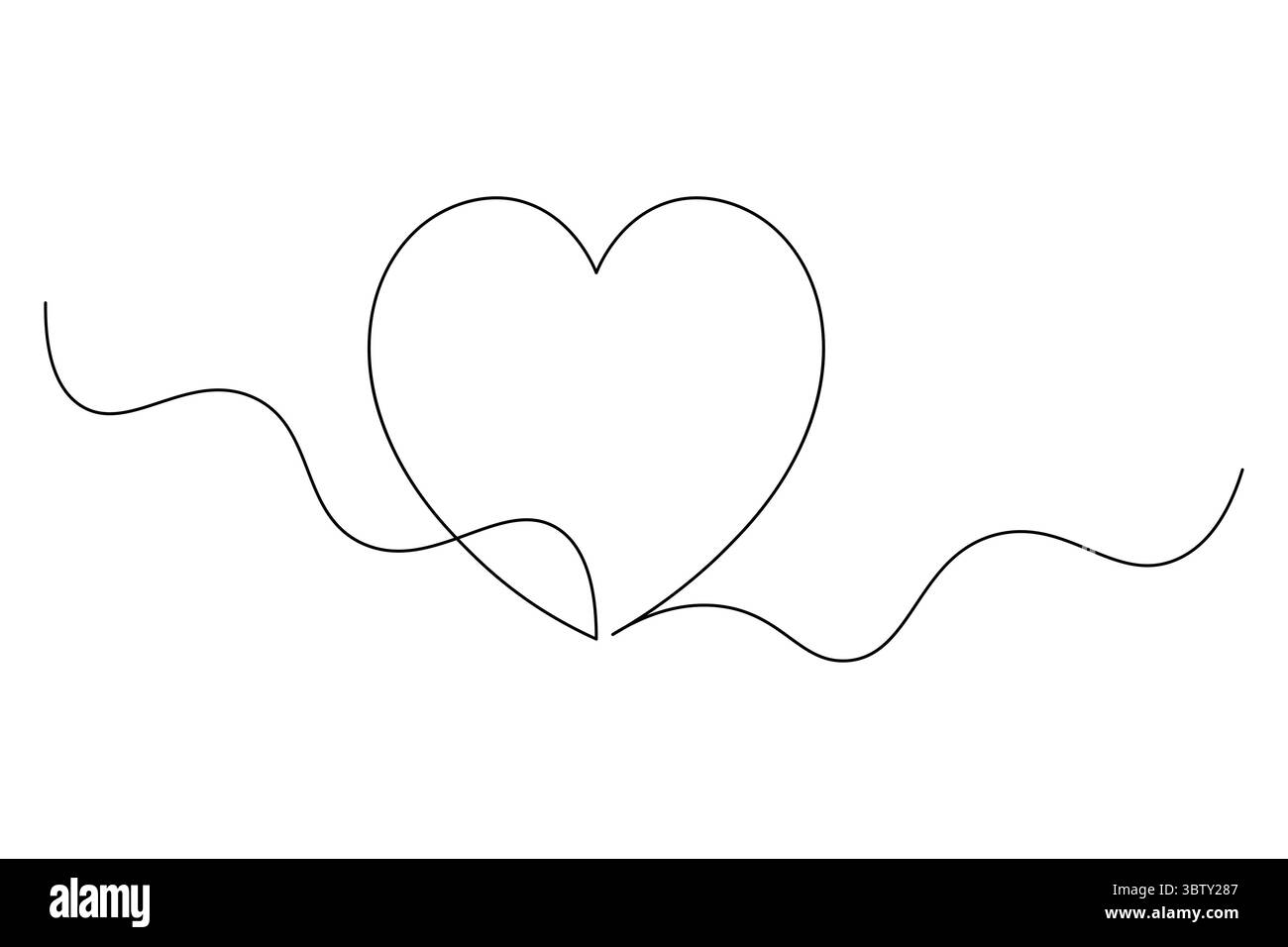 Coeur minimaliste avec Wings Single Line Art romantique vecteur de dessin de ligne continue. Illustration de Vecteur