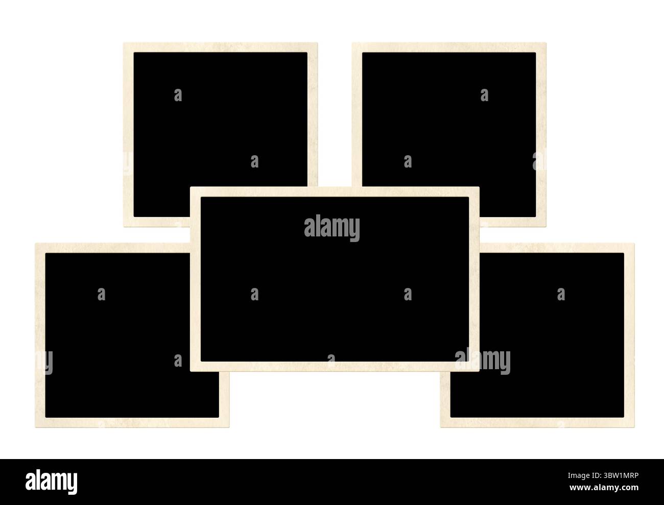 Collage de modèle avec cinq photos de cadre rétro. Grille d'album d'images de moodboard pour scrapbooking. Tableau d'humeur de style vintage. Isolé sur dos blanc Banque D'Images