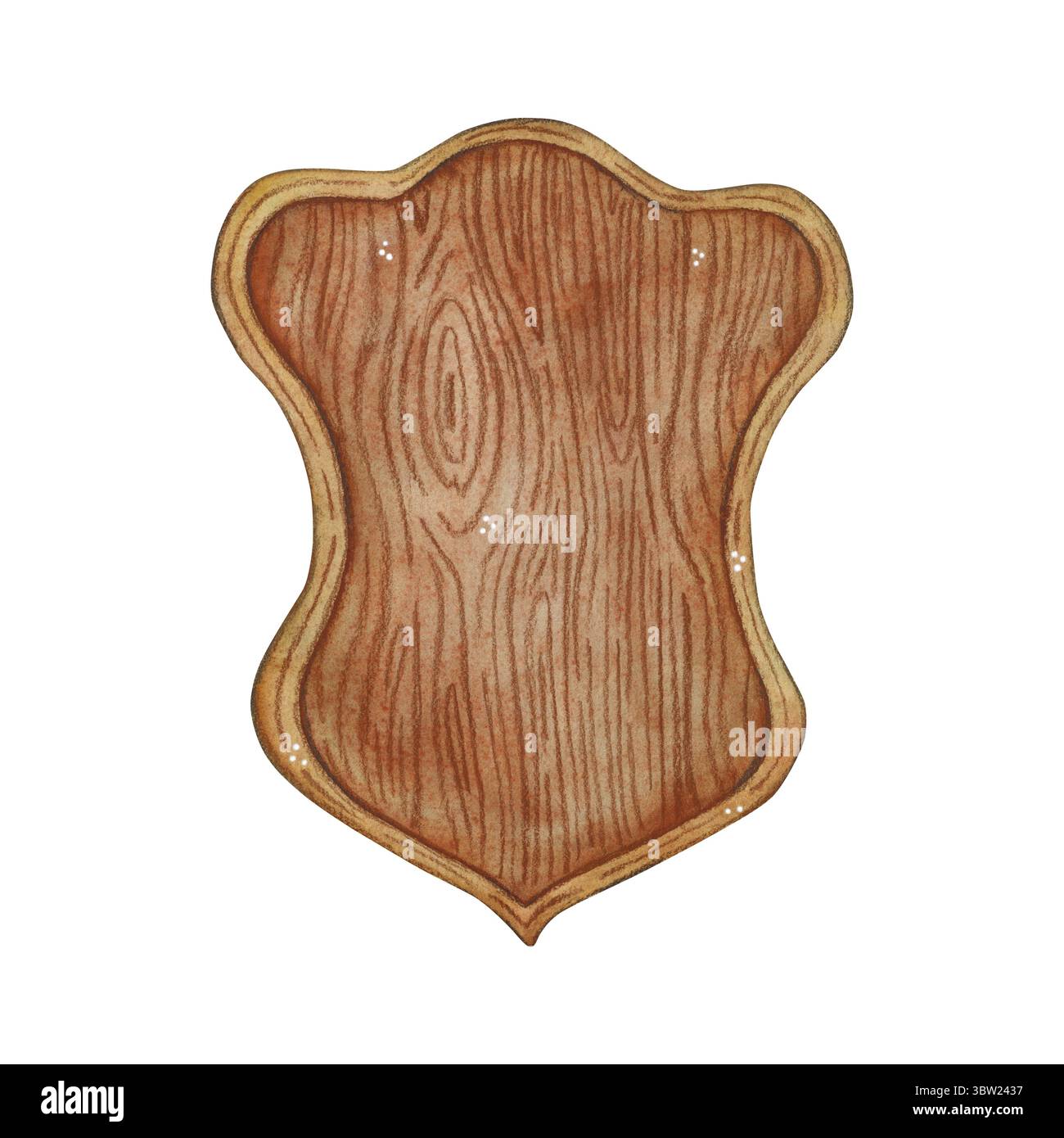 Planche en bois pour arme de chevalier. Illustration dessinée à la main, dessin animé. Dessin pour autocollants, cartes, étiquettes, scrapbooking. Bois, planche, chevalier, cadre Banque D'Images