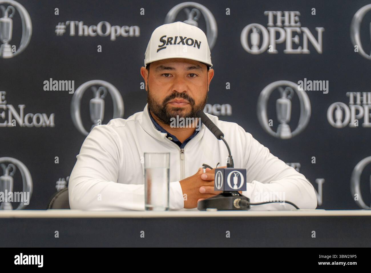 Portrush, Irlande. 16 juillet 2025. Le champion AMÉRICAIN de l’Open JJ Spaun lors de sa conférence de presse en prévision du 153e Open Championship à Royal Portrush. Crédit : Tim Gray/Alamy Live News Banque D'Images