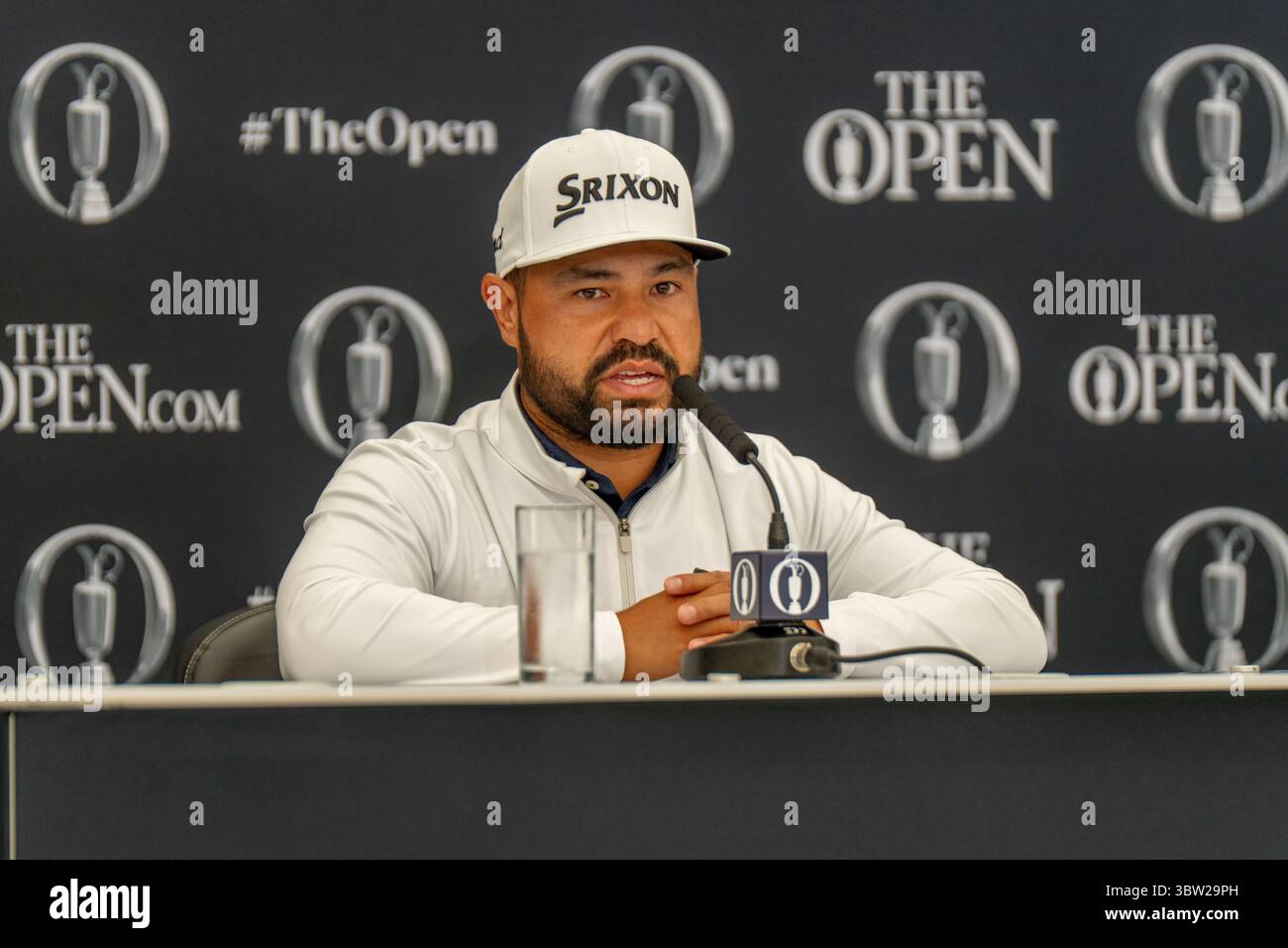 Portrush, Irlande. 16 juillet 2025. Le champion AMÉRICAIN de l’Open JJ Spaun lors de sa conférence de presse en prévision du 153e Open Championship à Royal Portrush. Crédit : Tim Gray/Alamy Live News Banque D'Images