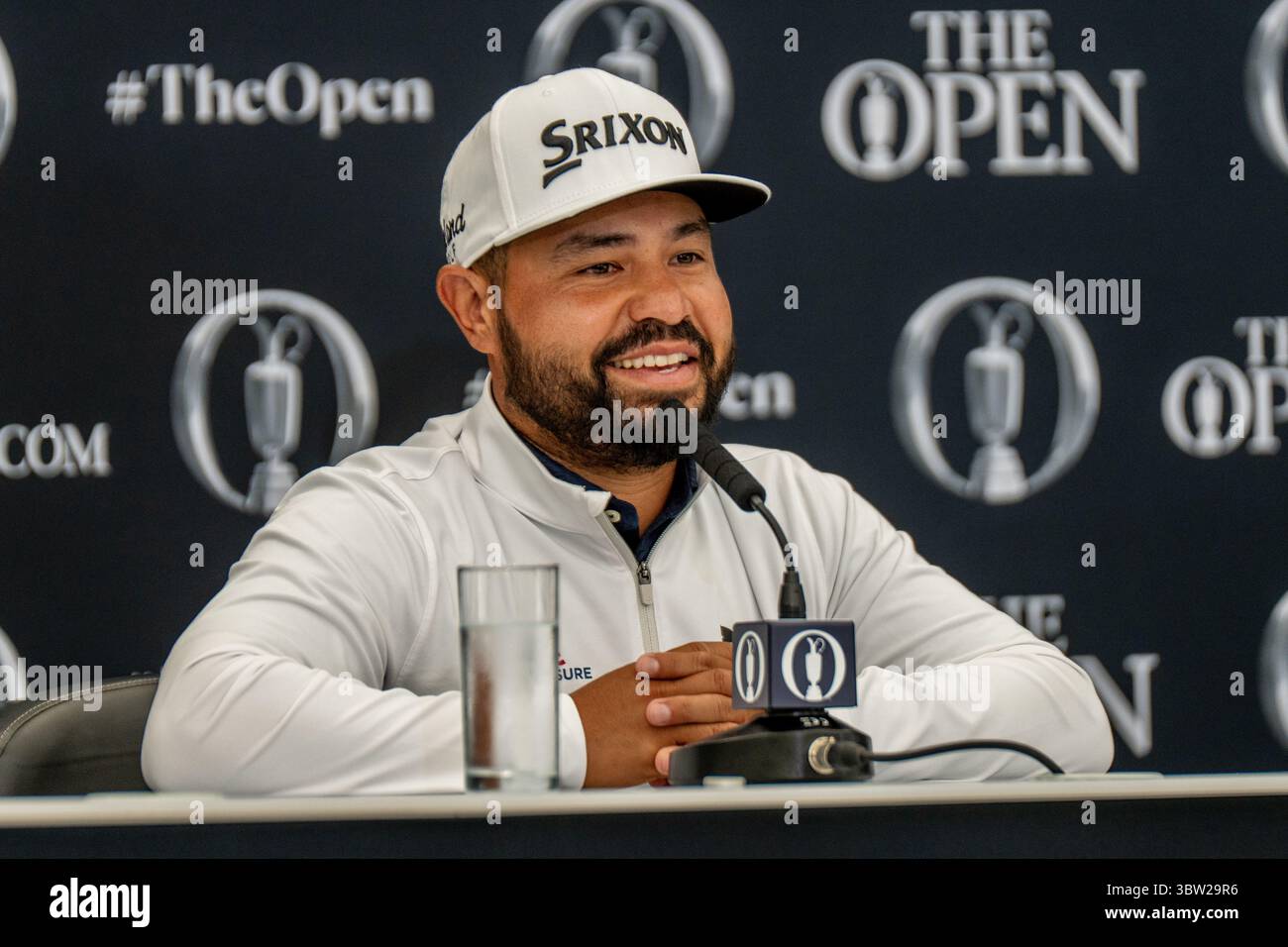 Portrush, Irlande. 16 juillet 2025. Le champion AMÉRICAIN de l’Open JJ Spaun lors de sa conférence de presse en prévision du 153e Open Championship à Royal Portrush. Crédit : Tim Gray/Alamy Live News Banque D'Images