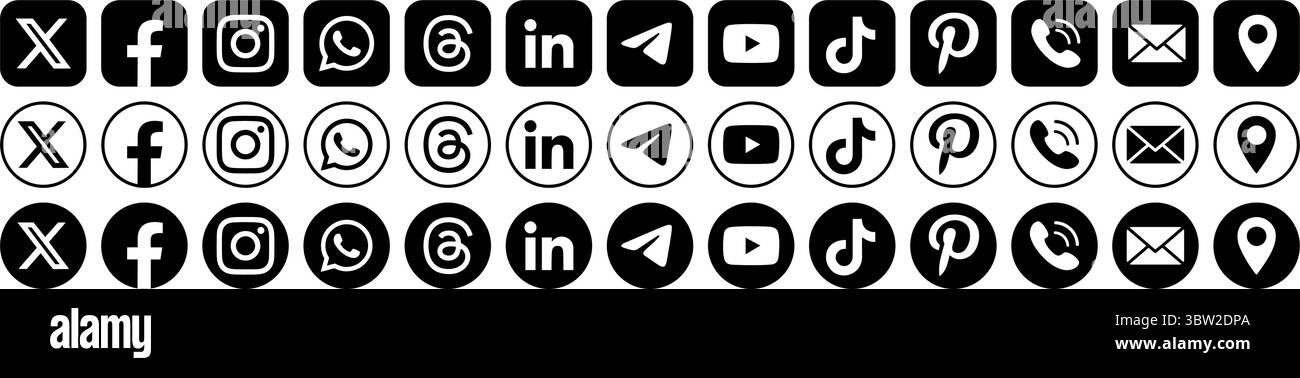 Ensemble vectoriel de médias sociaux populaires et icônes de contact Illustration de Vecteur