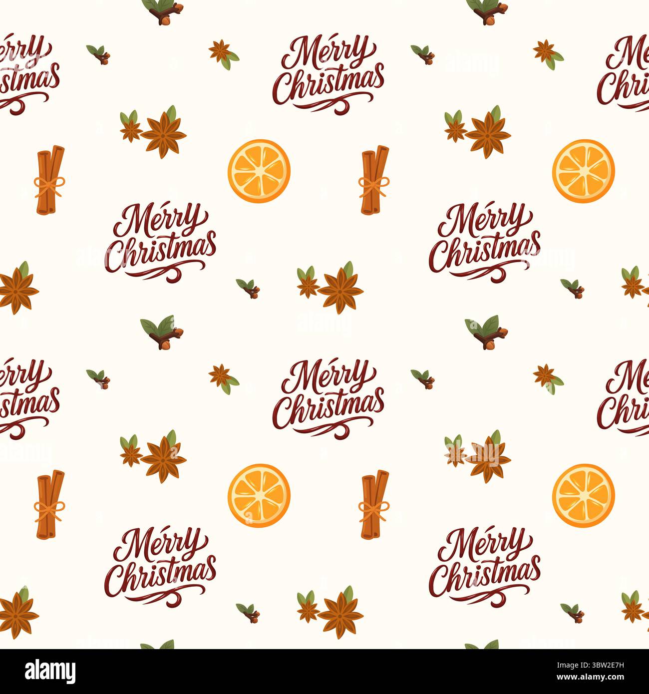 modèle sans couture pour noël avec anis étoilé, cannelle, clou de girofle et orange Illustration de Vecteur
