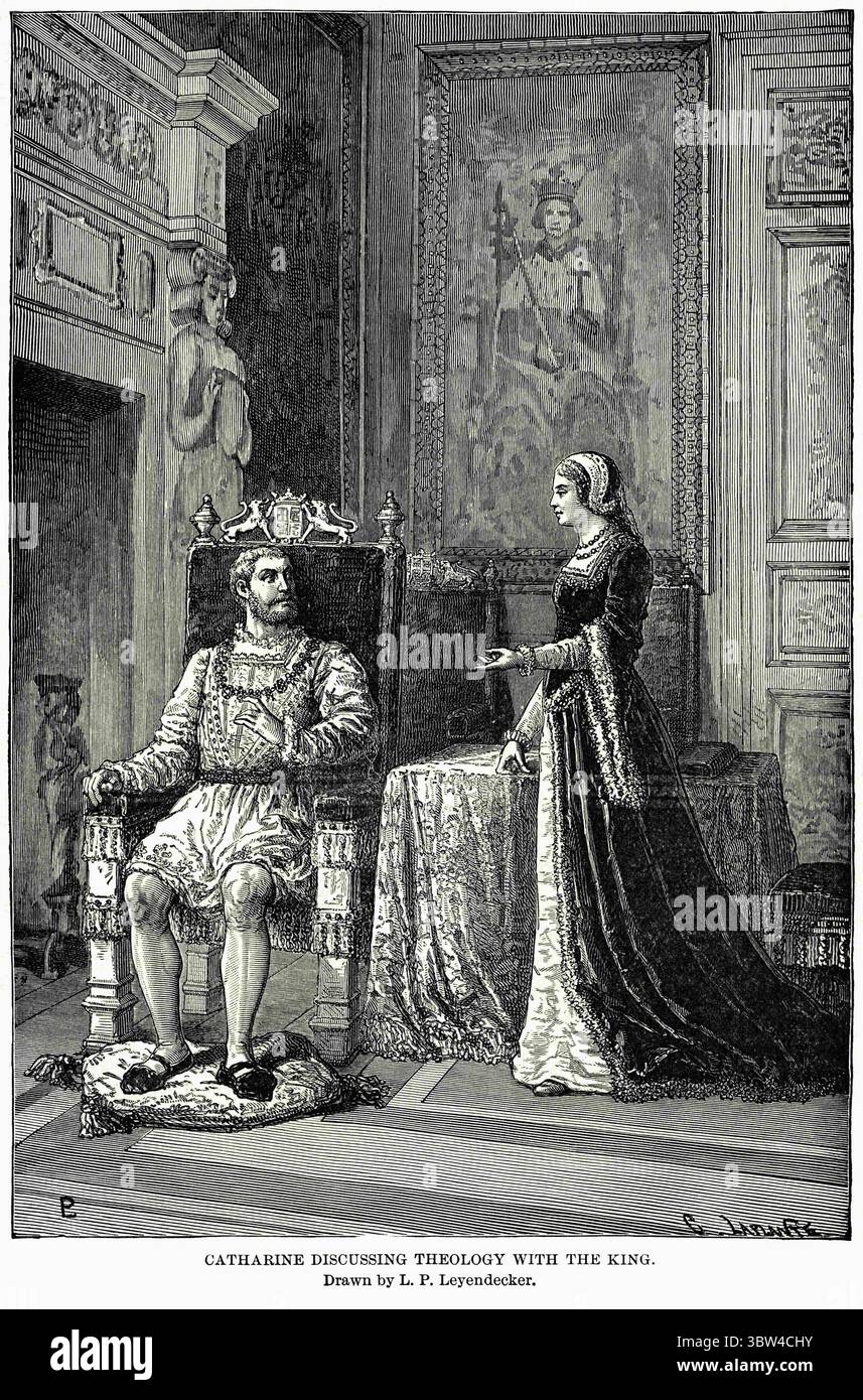 29 avril 2020 : Catherine discutant de la théologie avec le roi, illustration, histoire du monde de Ridpath, volume III, par John Clark Ridpath, LL. D., Merrill & Baker Publishers, New York, 1897 (crédit image : © JT Vintage/Glasshouse via ZUMA Wire) Banque D'Images